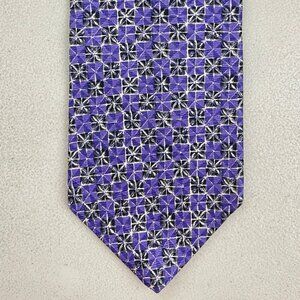 Vintage Geometric Floral Silk Tie 1990s Purple/Black/White Necktie Made in USA